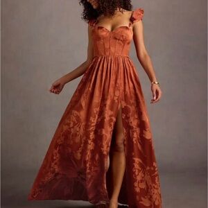 Rust Floral Bustier Maxi Dress with Sweetheart Neckline